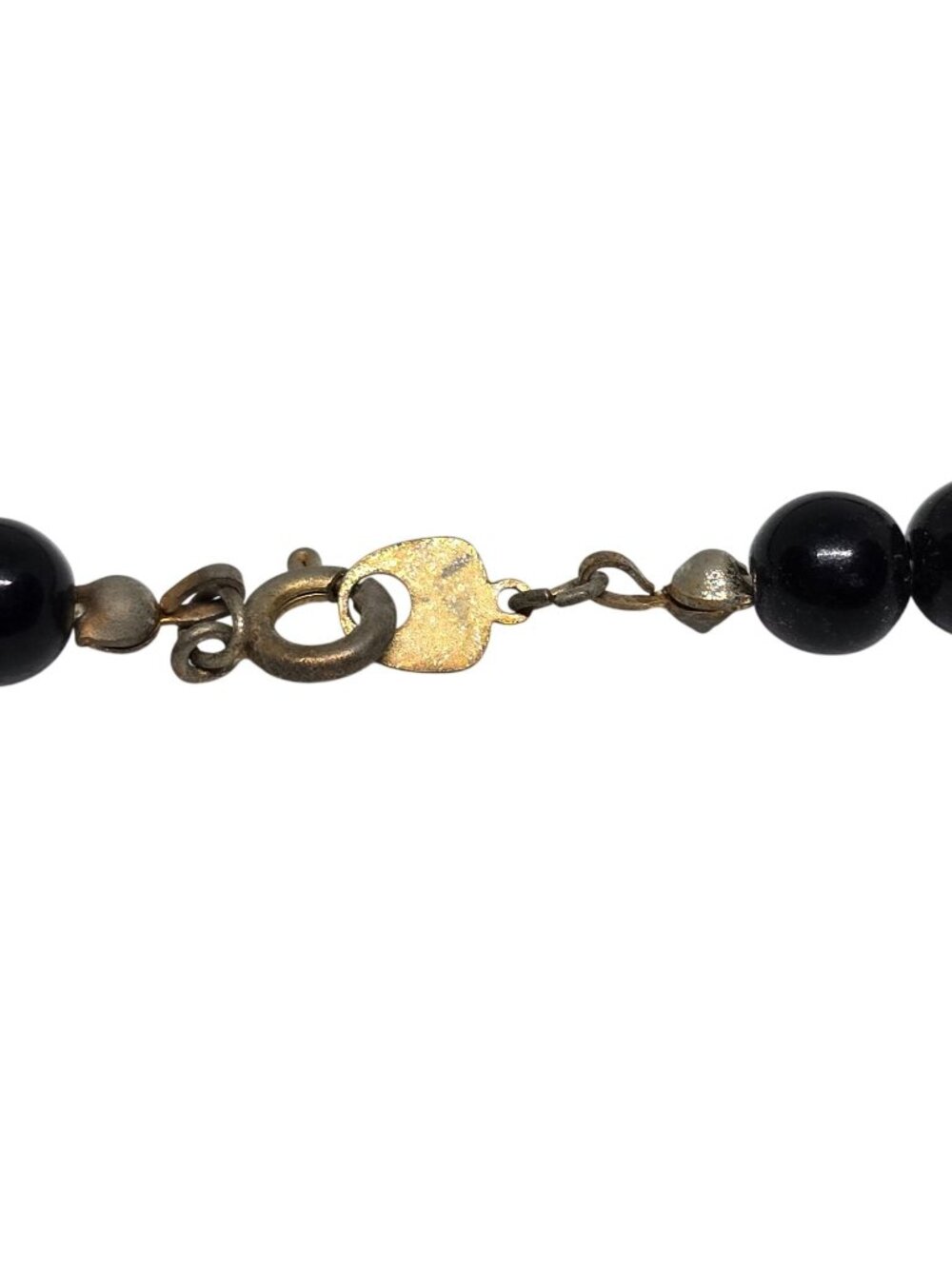 Vintage Black Beaded Cloisonné Floral Necklace Gold Tone Spacers Statement 24” - Picture 8 of 9